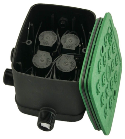 Mini-Expressbox - Vormontierte-Magnetventile mit Box 4 Ventile, 25 mm, 3/4" AG, 24 VAC und 9 VDC, Ventilbox mit Magnetventilen 3/4" vormontiert, für WPX, Node, Rain-Bird, Hunter usw.